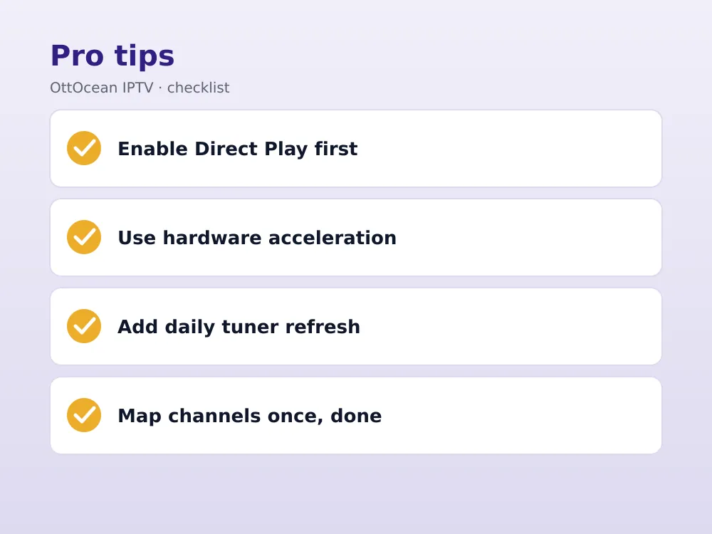 Key takeaways checklist for setting up IPTV on Emby