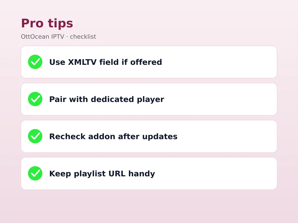 Key takeaways checklist for setting up IPTV on Stremio