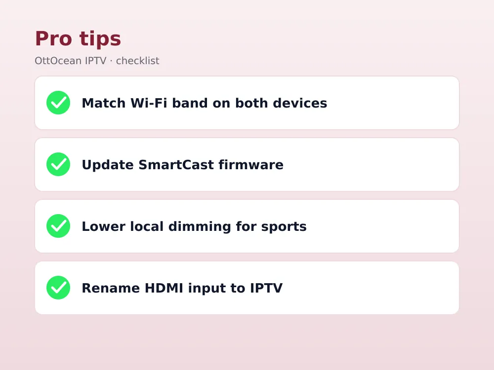 OttOcean IPTV live channel guide on a Vizio TV screen