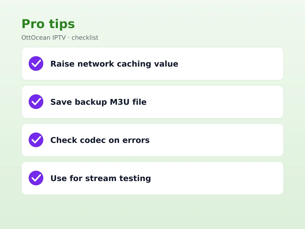 Key takeaways checklist for setting up IPTV on VLC