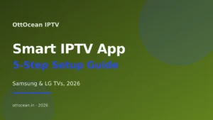 Smart IPTV app activation screen showing MAC address on Samsung TV